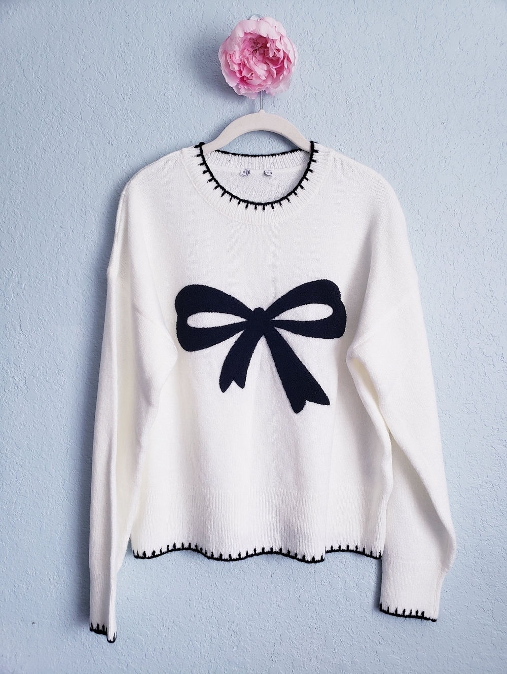 Baltic Born White & Black Bow Sweater